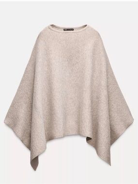 ZARA ASYMMETRIC KNIT CAPE PONCHO - ONE SIZE (MEDIUM) - TAUPE BROWN - 3739/235